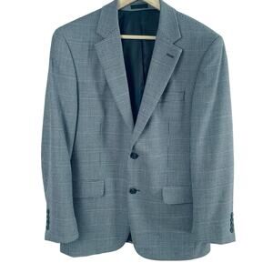 Andrew Fezza Size 38S Men's Houndstooth Plaid Blazer Jacket Blue Gray Wool